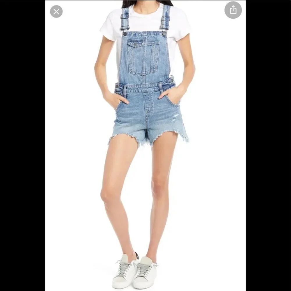 Hidden Frayed Denim Short Overalls - Picture 11 of 13